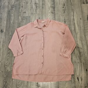 Eileen Fisher Rose Color 3/4 Sleeve Relazed Fit Resortwear Blouse Woman Size 1X